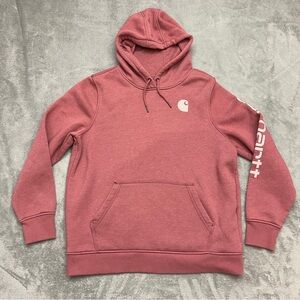 Carhartt Women's Iconic Clarksburg Relaxed Fit Logo Hoodie in Dusty Cedar XL